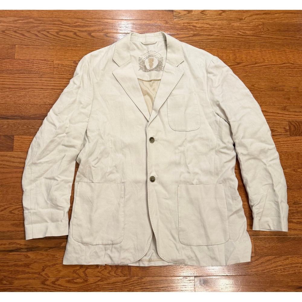Tommy Bahama Linen Silk Sport Coat Blazer Mens 46R Beige Safari Unstructured